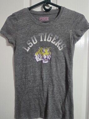 PINK Victoria's Secret Gray LSU Tigers Graphic Tee Size XS